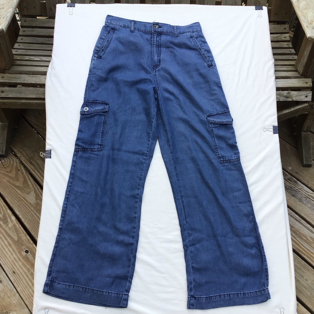 Happily Grey Pants Womens Sz 9/29 Baggy Wide Leg Cargo Denim Blue